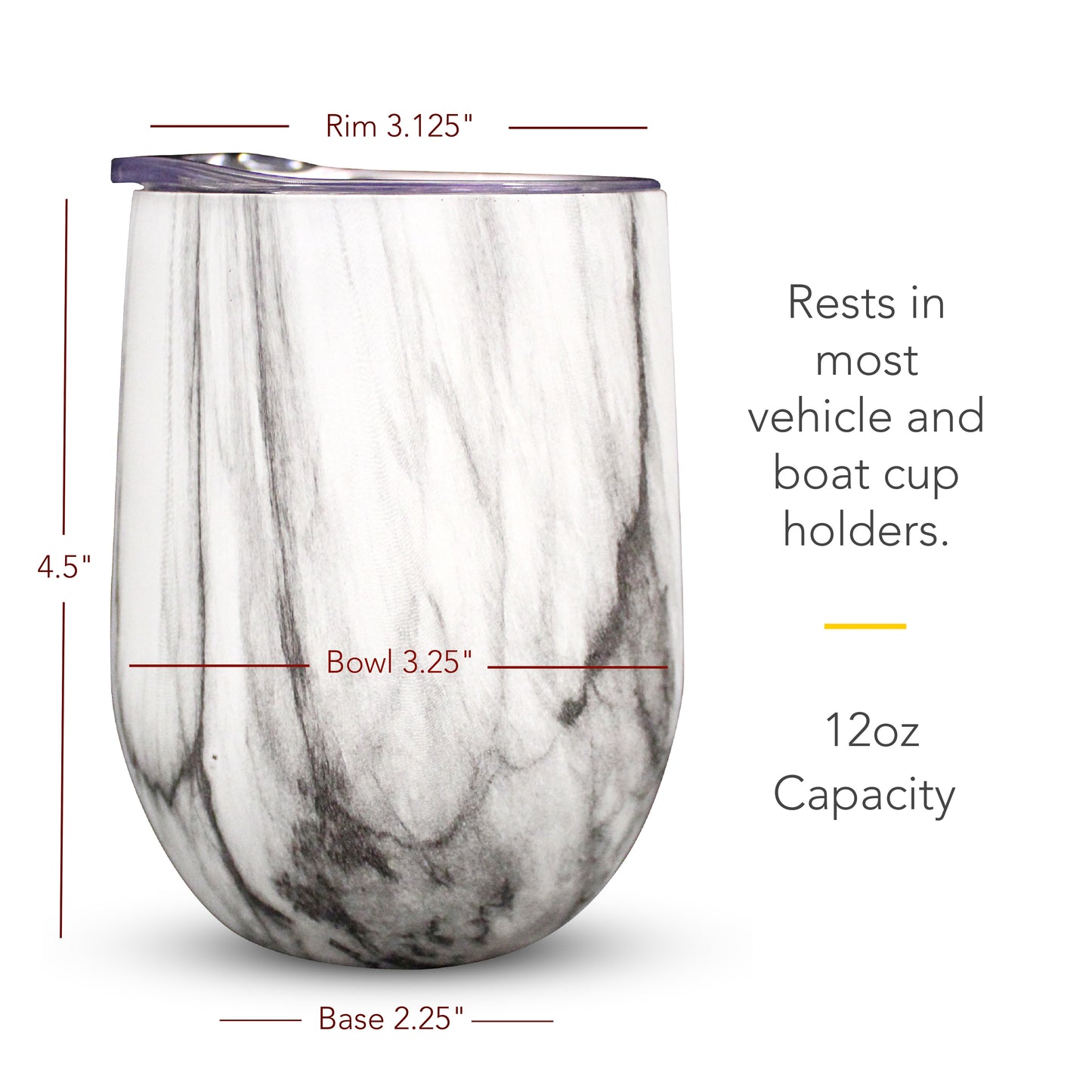 Double Wall Insulated 12oz Wine Tumblers, Set of 2, Marble Print Design