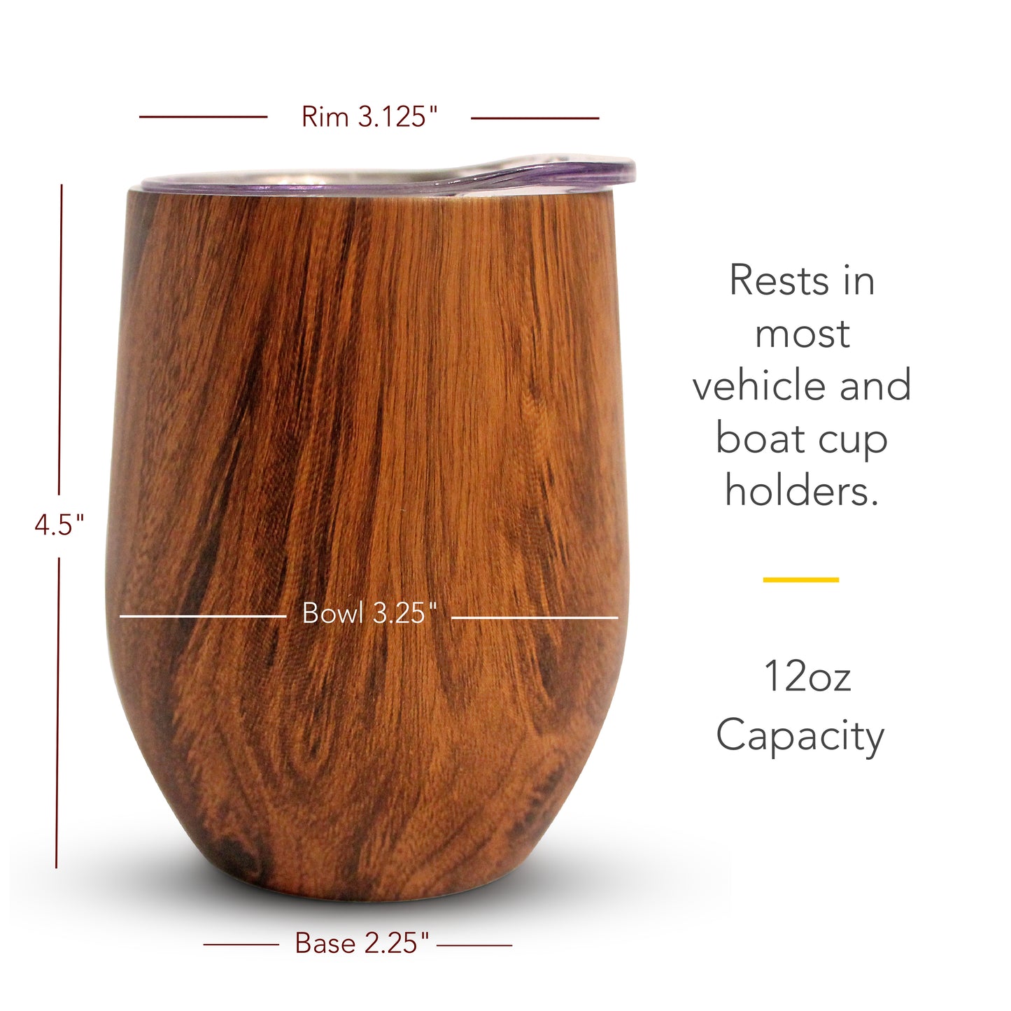 Double Wall Insulated 12oz Wine Tumblers, Set of 2, Wood Print Design